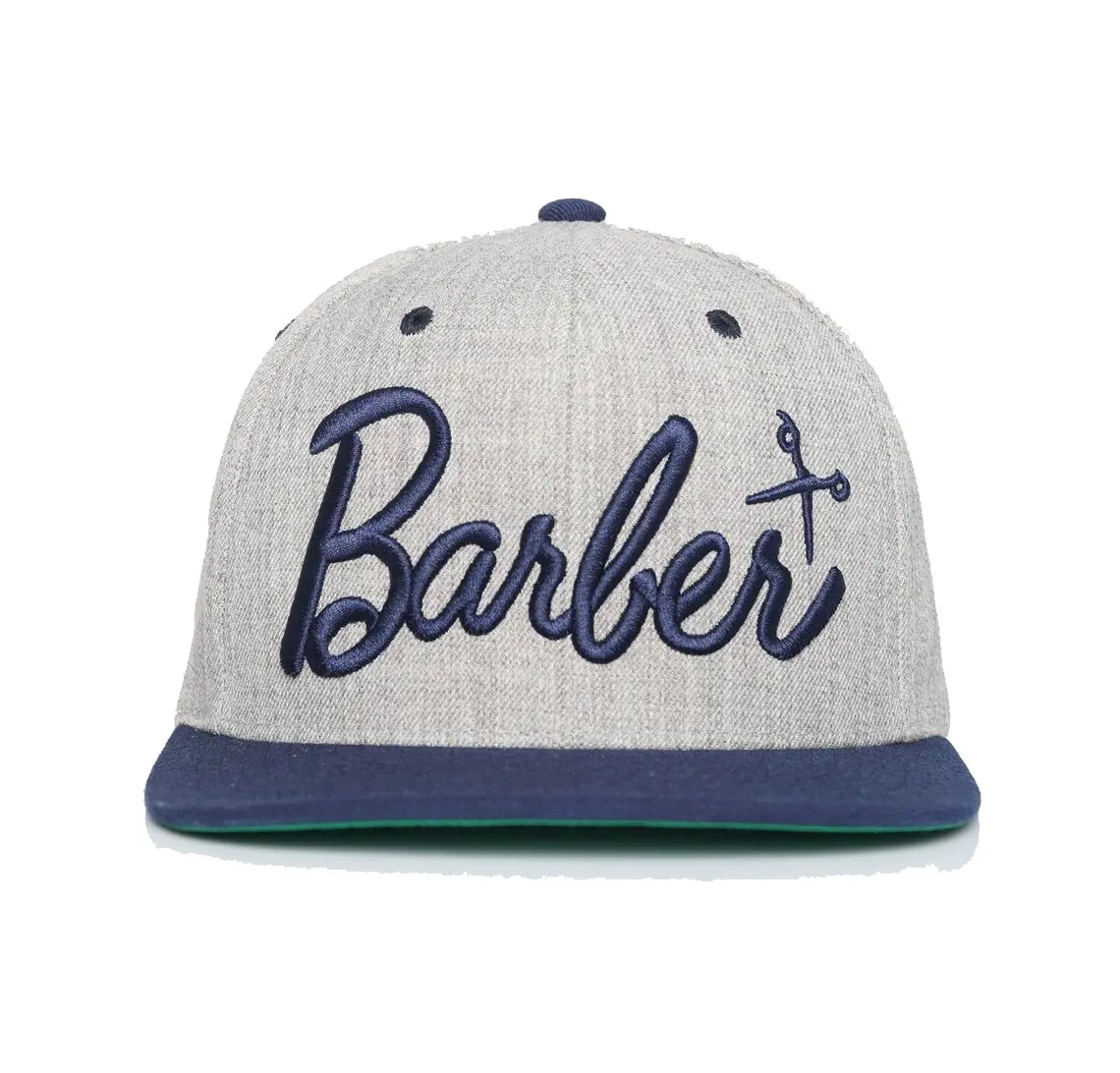 3D Embroidery Unisex 6-Panel Flat Brim High Quality Grey Color High Profile 65% Cotton and 35% Polyester Fabric Snapback Cap 1