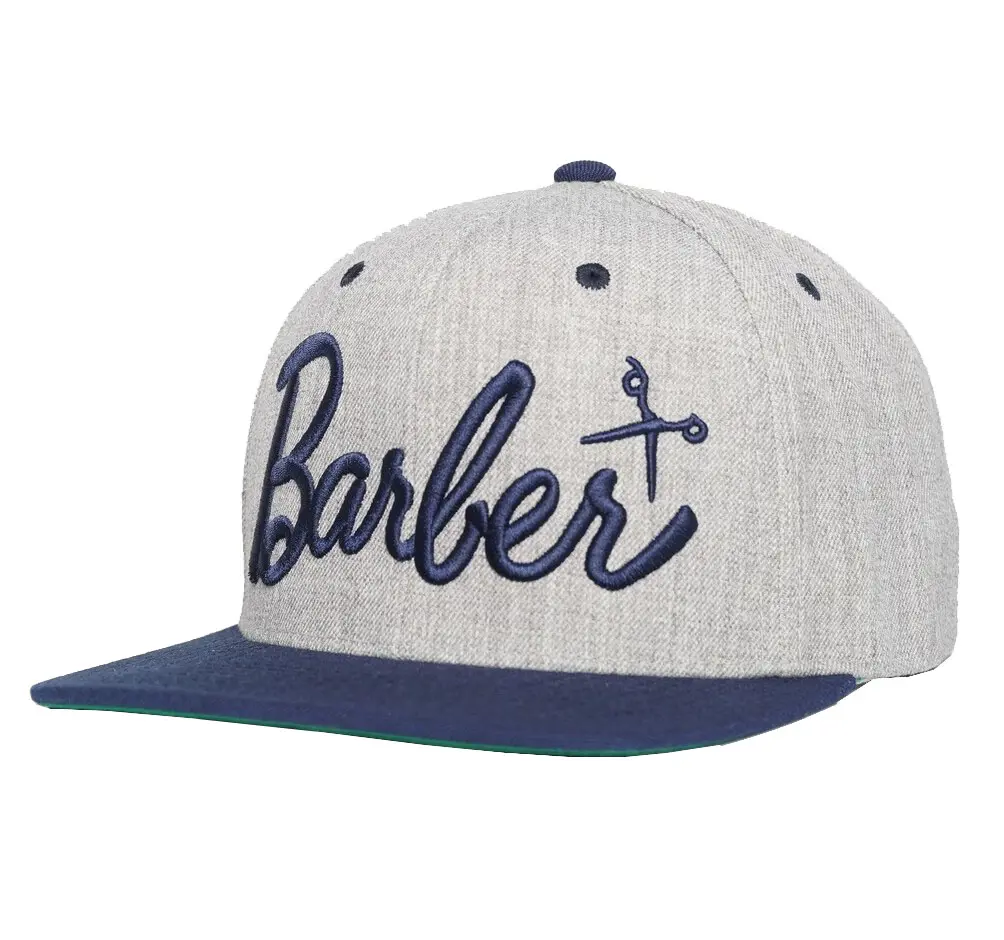 3D Embroidery Unisex 6-Panel Flat Brim High Quality Grey Color High Profile 65% Cotton and 35% Polyester Fabric Snapback Cap 2
