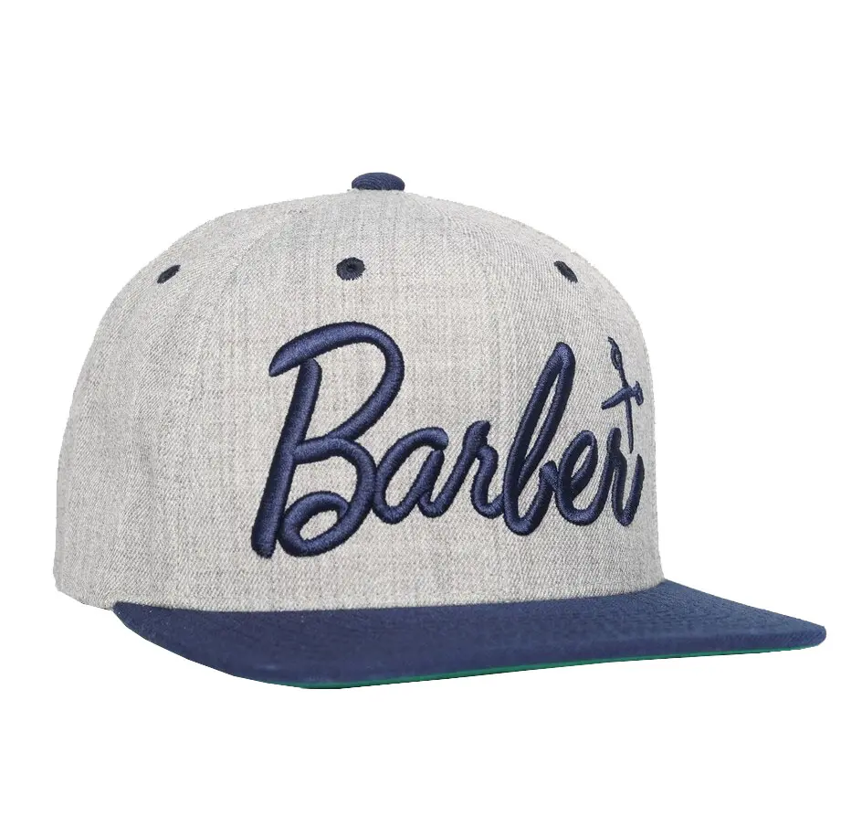 3D Embroidery Unisex 6-Panel Flat Brim High Quality Grey Color High Profile 65% Cotton and 35% Polyester Fabric Snapback Cap 3