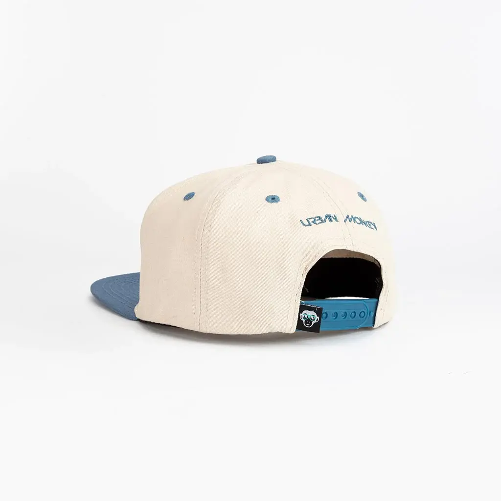 5-Panel 6 Eyelets Flat Brim High Quality Beige/Blue Color Medium Profile 65% Cotton and 35% Polyester Fabric Snapback Cap 3