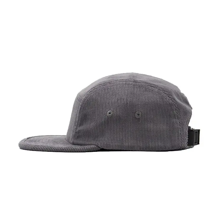 5 Panels Flat Brim Unisex Adjustable One Size High Quality Grey Color Medium Profile Corduroy Fabric Snapback Cap 4