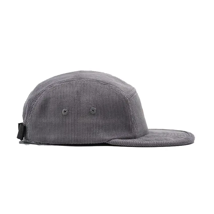 5 Panels Flat Brim Unisex Adjustable One Size High Quality Grey Color Medium Profile Corduroy Fabric Snapback Cap 3