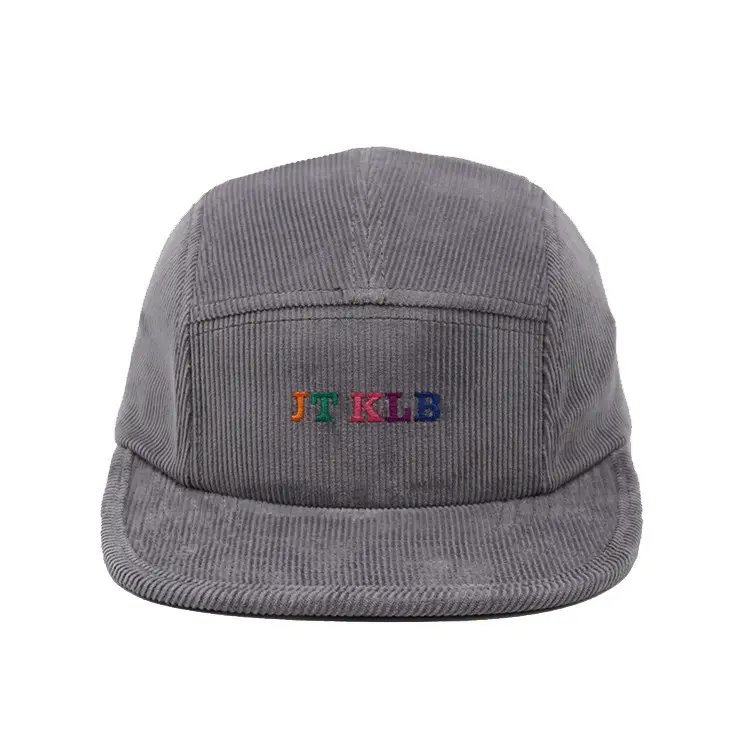 5 Panels Flat Brim Unisex Adjustable One Size High Quality Grey Color Medium Profile Corduroy Fabric Snapback Cap 2