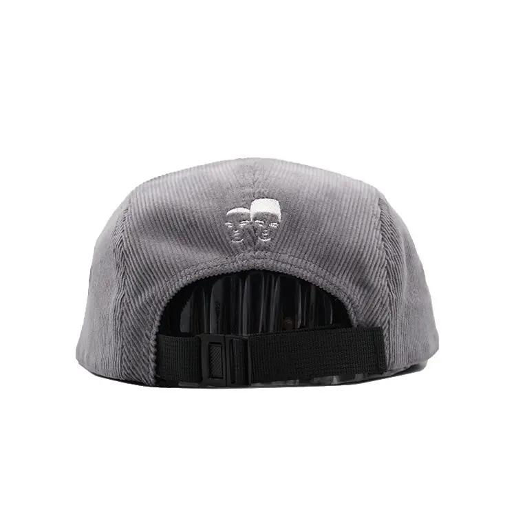 5 Panels Flat Brim Unisex Adjustable One Size High Quality Grey Color Medium Profile Corduroy Fabric Snapback Cap 5