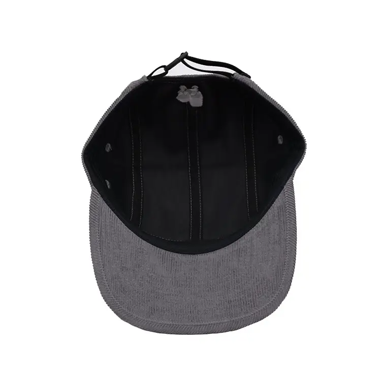 5 Panels Flat Brim Unisex Adjustable One Size High Quality Grey Color Medium Profile Corduroy Fabric Snapback Cap 6