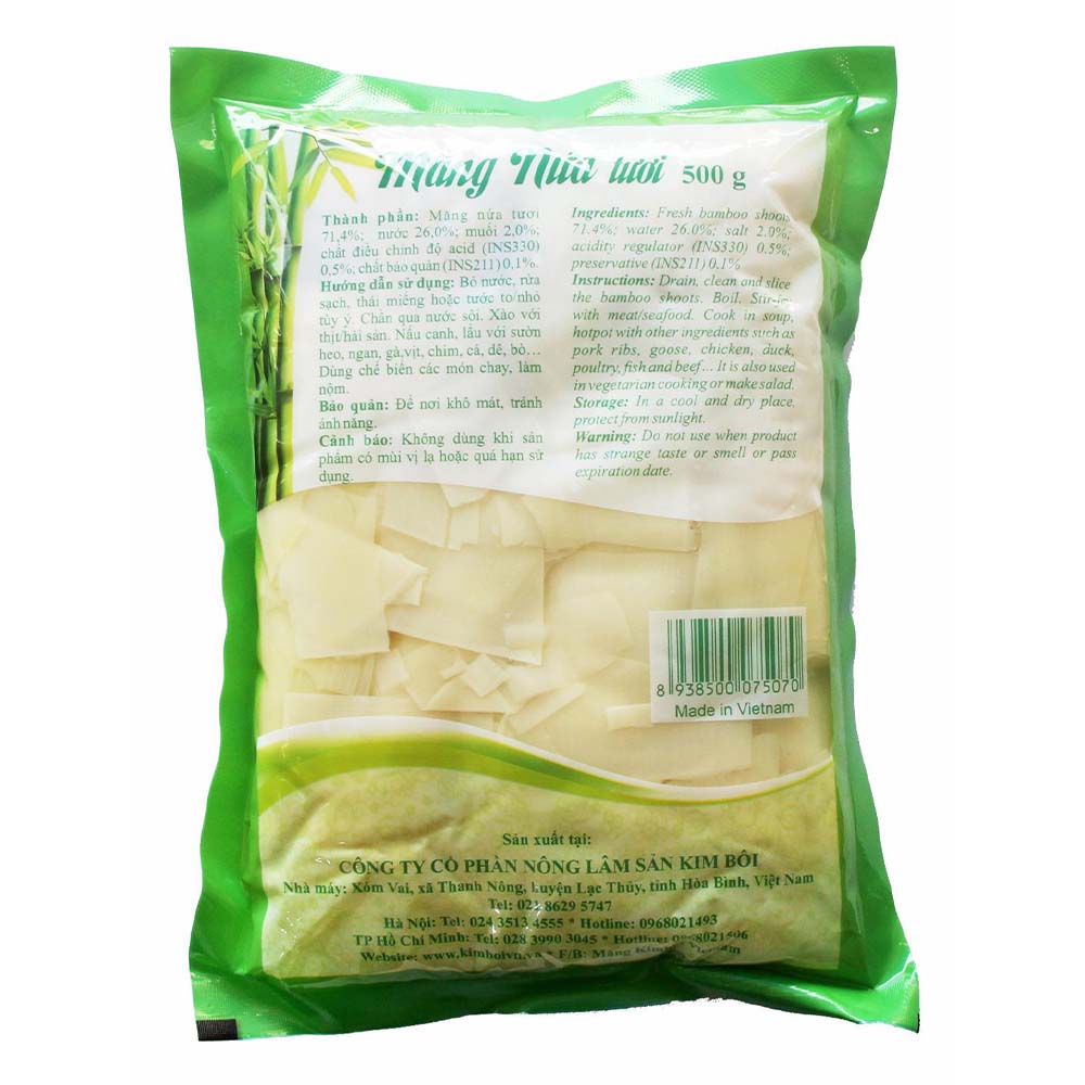 Vietnamese Fresh Bamboo Shoots In Packet Pale Color Mildly Sweet Taste 24 Months Packaging Vacuum Pack 0.5 kg In Weight 1