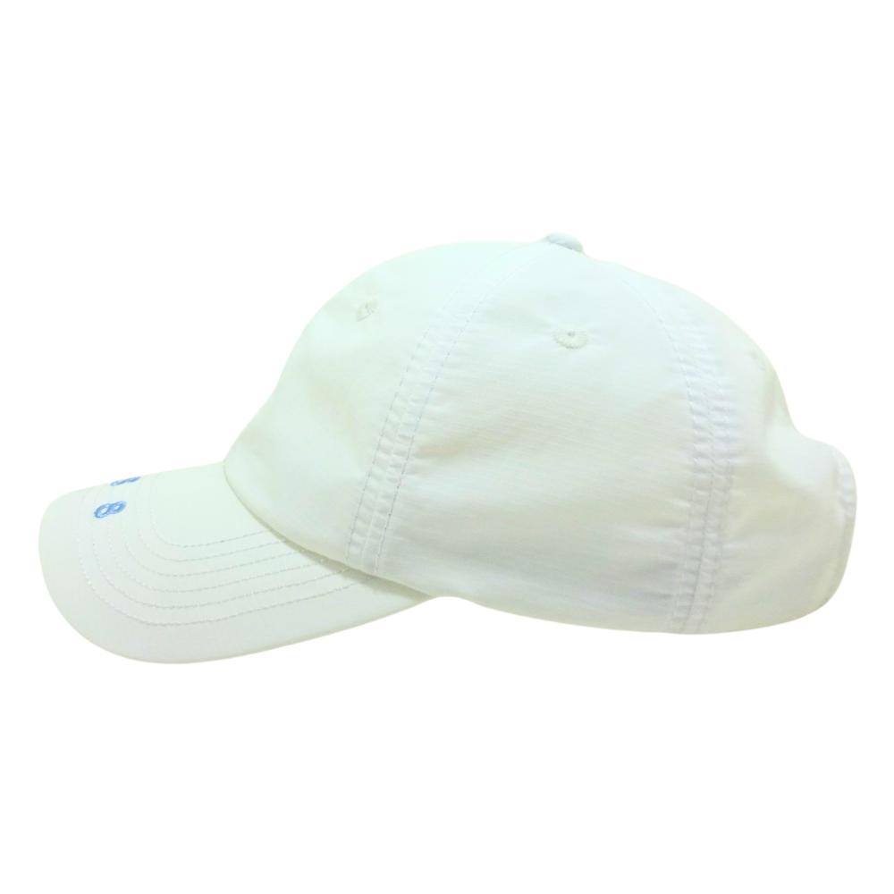6 Panel Baseball Dad Cap Hat Custom 2D Flat Embroidery Logo Unstrutured on Brim Plastic Mixed Magic Sticker Back Closure White 4