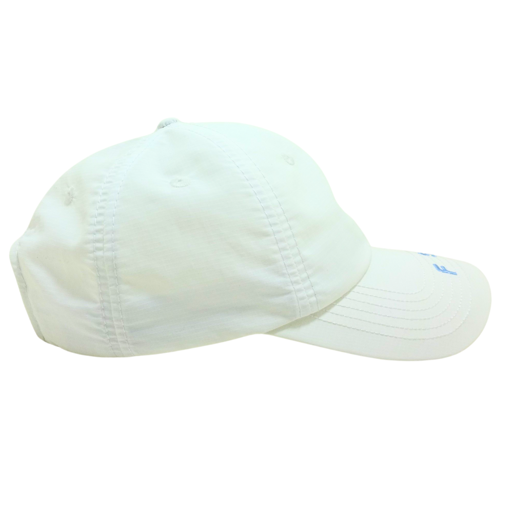 6 Panel Baseball Dad Cap Hat Custom 2D Flat Embroidery Logo Unstrutured on Brim Plastic Mixed Magic Sticker Back Closure White 5