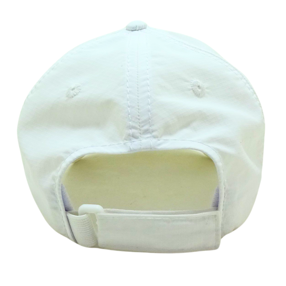 6 Panel Baseball Dad Cap Hat Custom 2D Flat Embroidery Logo Unstrutured on Brim Plastic Mixed Magic Sticker Back Closure White 7