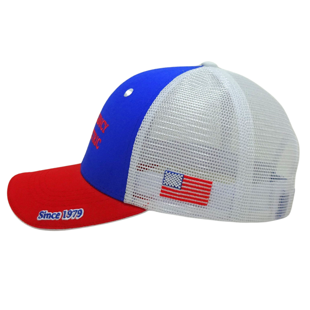 6 Panel Baseball Trucker Cap Custom 3D and Flat Embroidery on Front Brim and Magic Sticker Closure Tap Contrast Eyelet for B2B 4