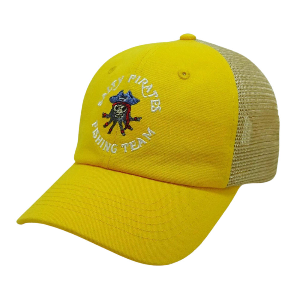 6 Panel Baseball Trucker Cap Custom Flat Embroidery Cartoon Character Single Breasted Curved Brim Brandname Tag on Sweatband OEM 3