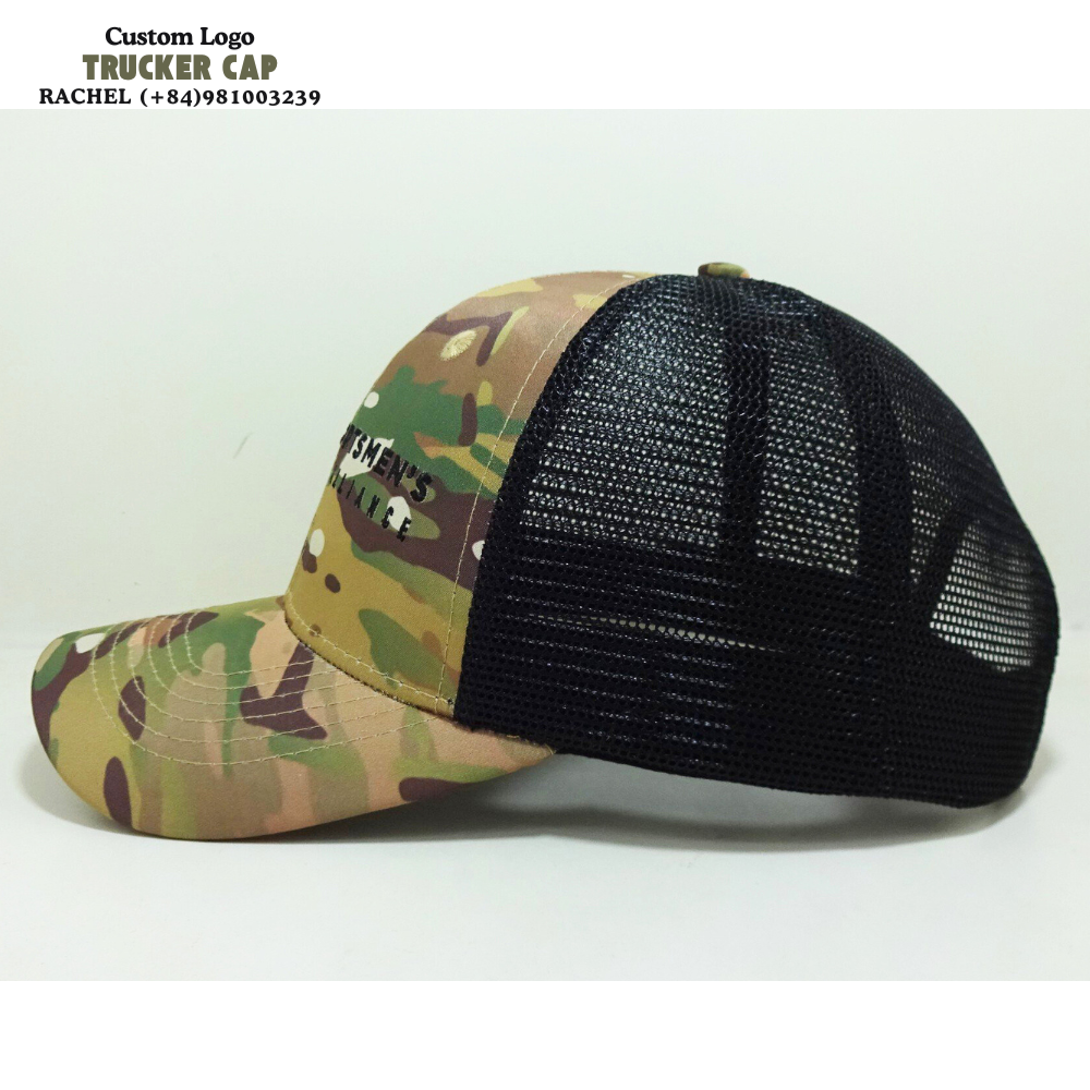 6 Panel Camouflage Trucker Hats Gorras Structured Caps 3D Embroidered Logo Curved Brim Adjustable Snapback For Hunting Fishing 3