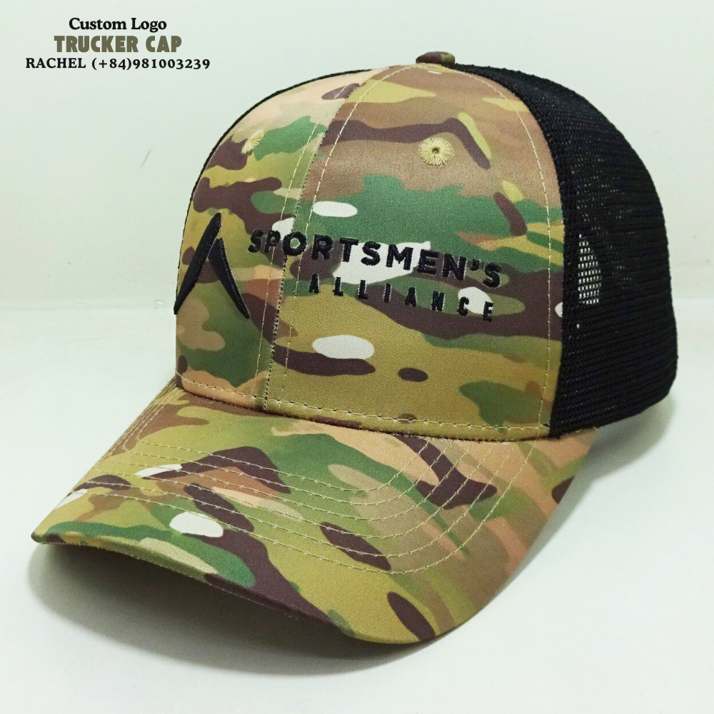 6 Panel Camouflage Trucker Hats Gorras Structured Caps 3D Embroidered Logo Curved Brim Adjustable Snapback For Hunting Fishing 2