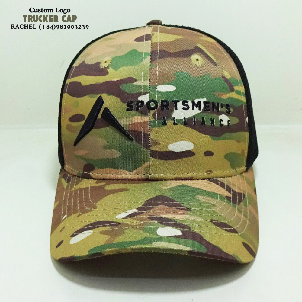6 Panel Camouflage Trucker Hats Gorras Structured Caps 3D Embroidered Logo Curved Brim Adjustable Snapback For Hunting Fishing 1