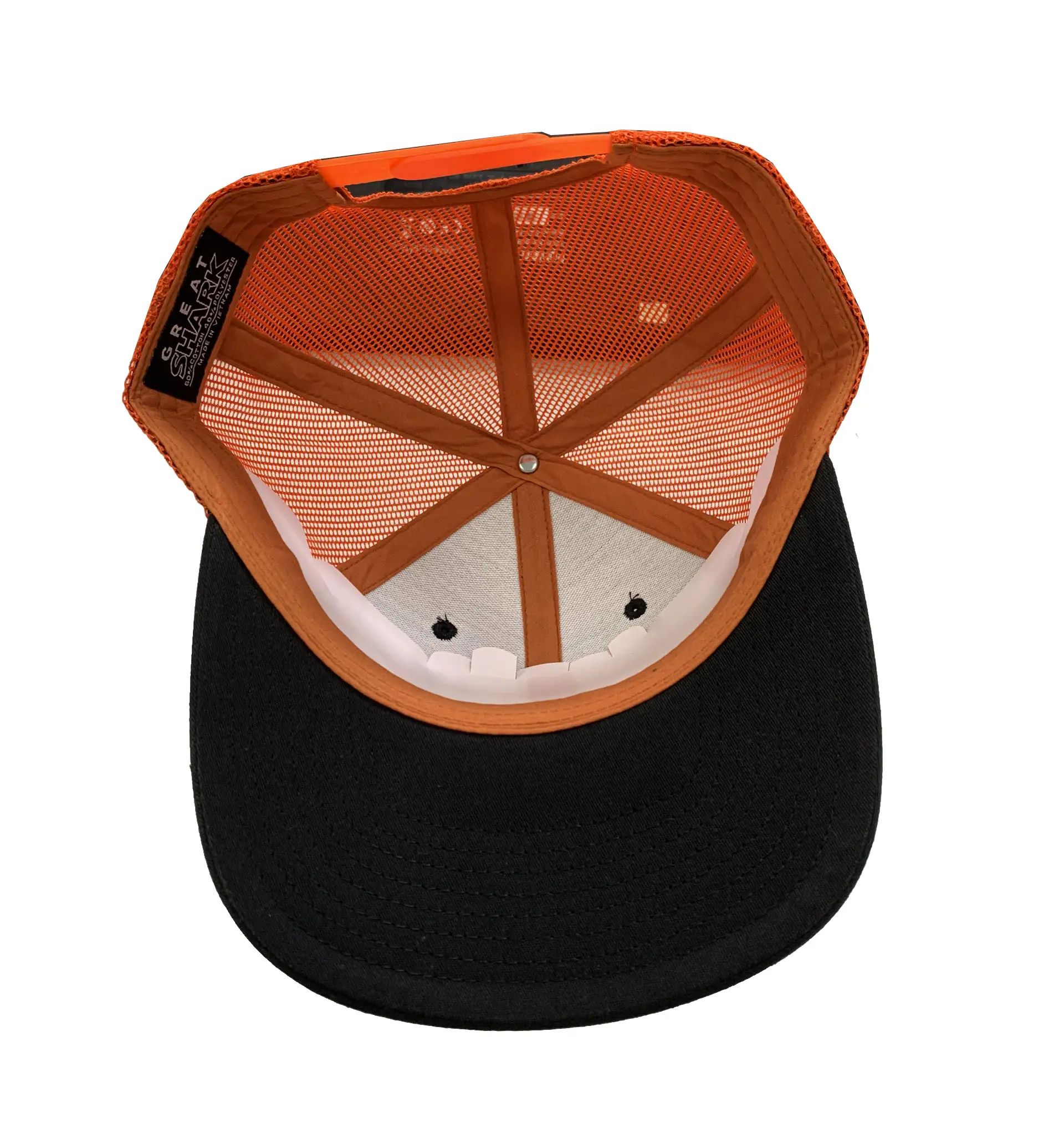 6-Panel Curved Brim High Quality Black/Orange Color Medium Profile Cotton and Mesh Fabric Trucker Hat in Vietnam Factory 5