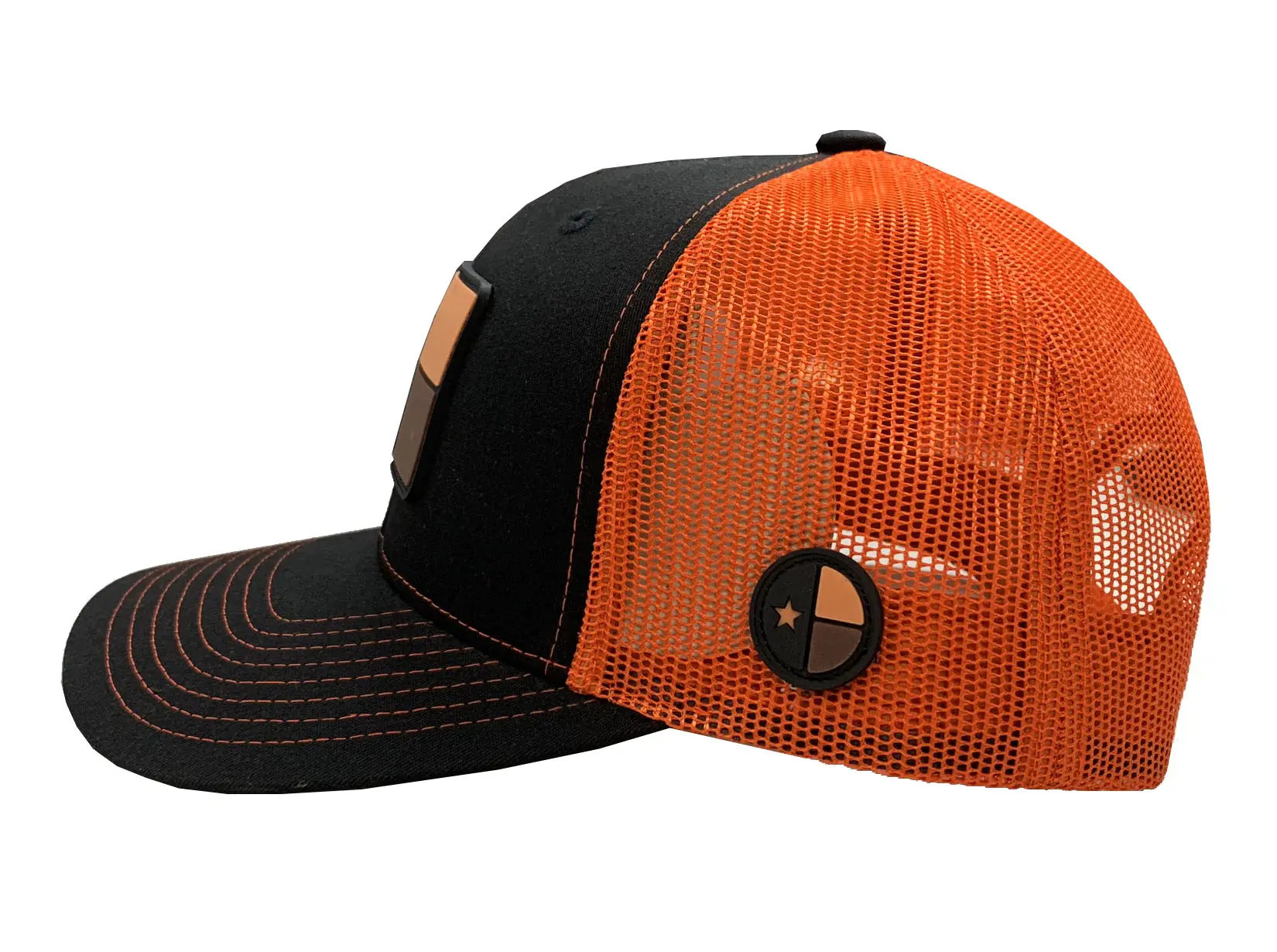 6-Panel Curved Brim High Quality Black/Orange Color Medium Profile Cotton and Mesh Fabric Trucker Hat in Vietnam Factory 3