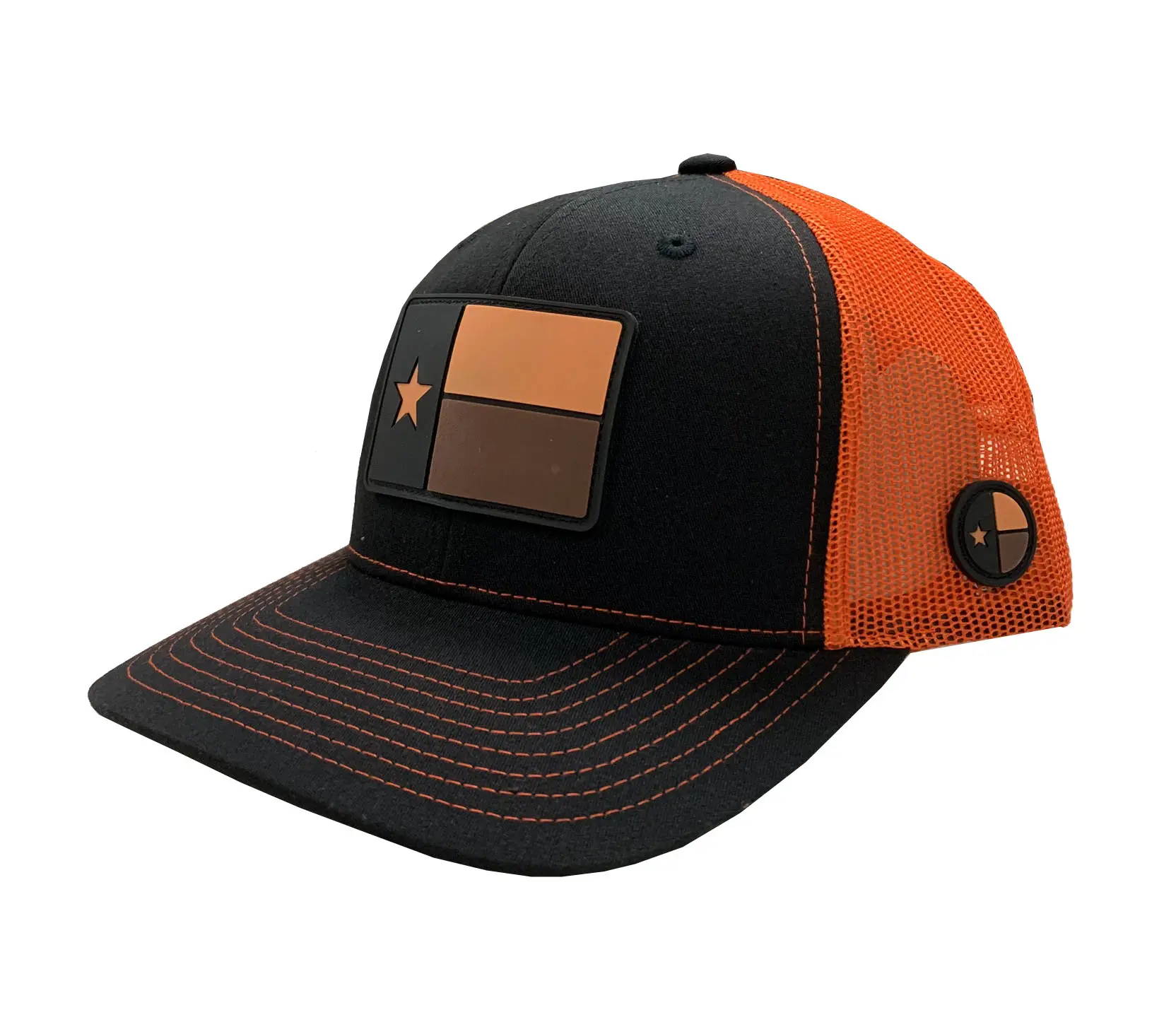 6-Panel Curved Brim High Quality Black/Orange Color Medium Profile Cotton and Mesh Fabric Trucker Hat in Vietnam Factory 2
