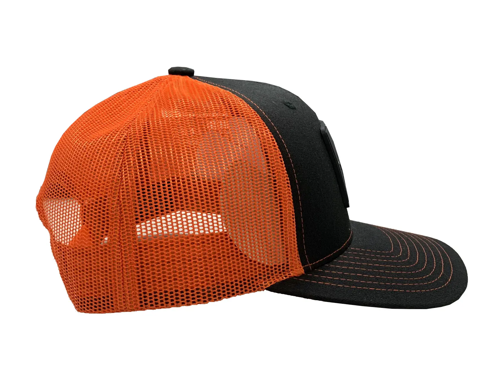 6-Panel Curved Brim High Quality Black/Orange Color Medium Profile Cotton and Mesh Fabric Trucker Hat in Vietnam Factory 4