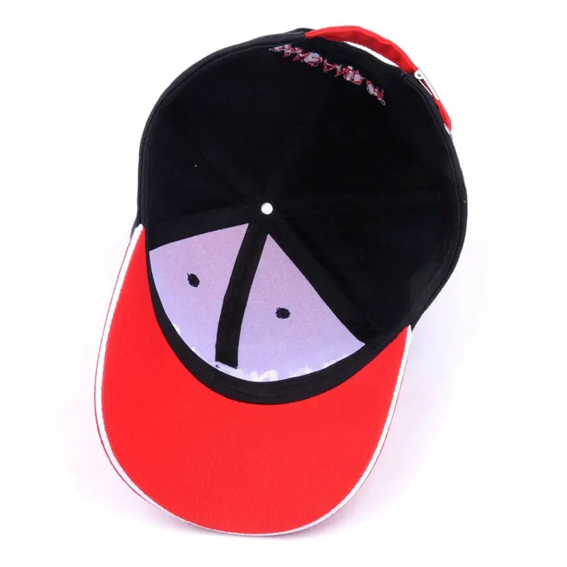 6 Panel High Quality Cotton Baseball Cap with Custom Logo Black and Red Color Sports Cap for All Seasons Baseball Cap 4