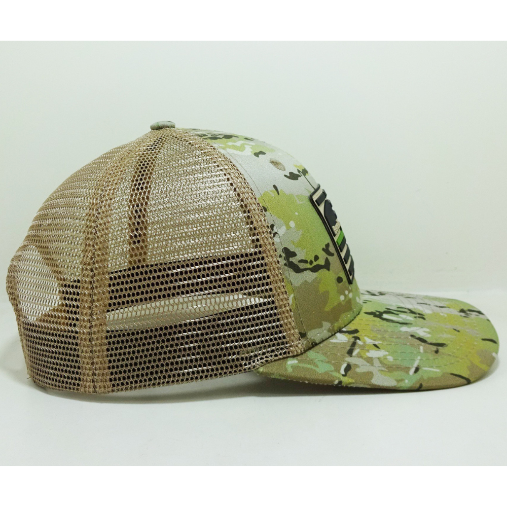 6 Panel Rubber/Silicone Logo Patches Trucker Hats Camouflage Printed Inner Tapes Slightly Curved Brim Fishing Unisex Vietnam OEM 6