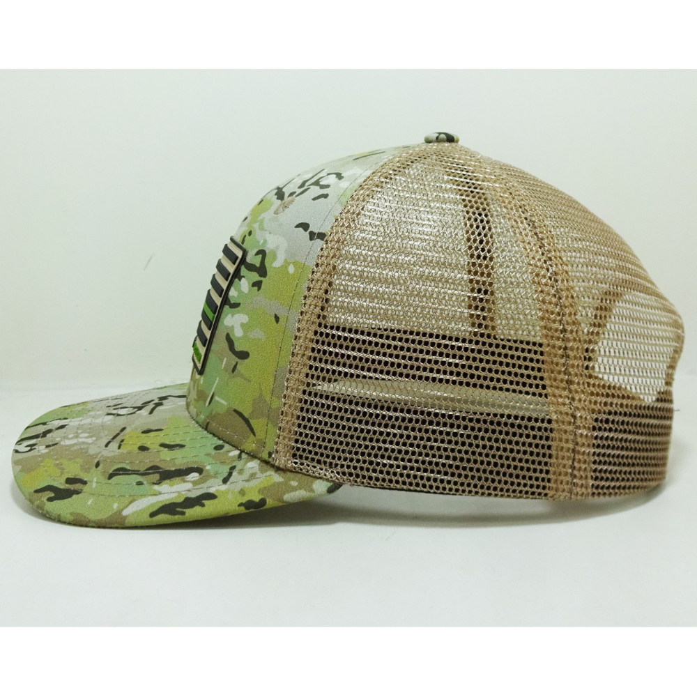 6 Panel Rubber/Silicone Logo Patches Trucker Hats Camouflage Printed Inner Tapes Slightly Curved Brim Fishing Unisex Vietnam OEM 3