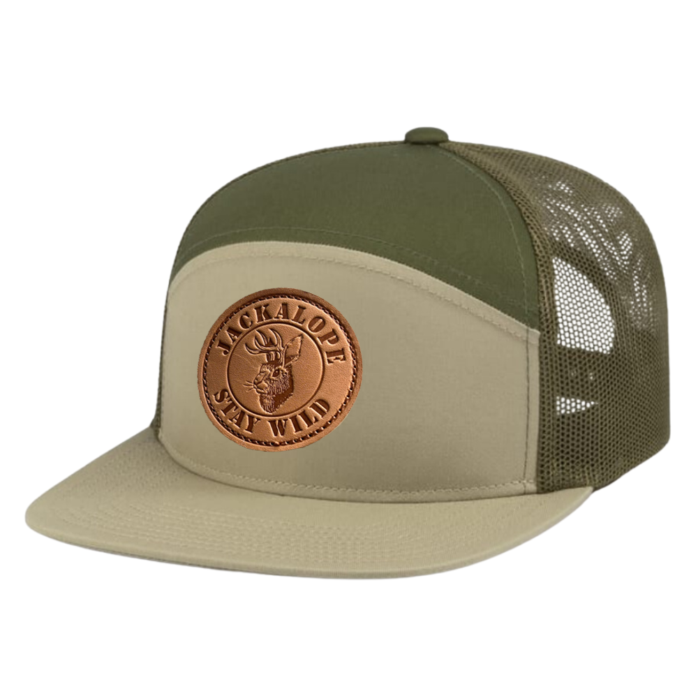 6 Panel Snapback Trucker Hat Gorras Leather Logo Patch Flat Brim Structured Loden GreenBreathable Adjustable Single Row Buckle 3