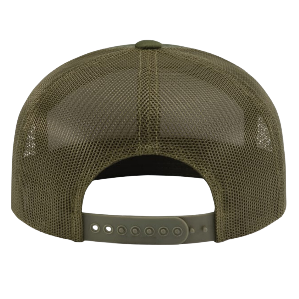 6 Panel Snapback Trucker Hat Gorras Leather Logo Patch Flat Brim Structured Loden GreenBreathable Adjustable Single Row Buckle 6