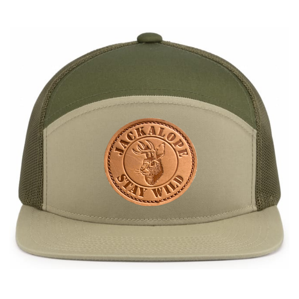 6 Panel Snapback Trucker Hat Gorras Leather Logo Patch Flat Brim Structured Loden GreenBreathable Adjustable Single Row Buckle 2