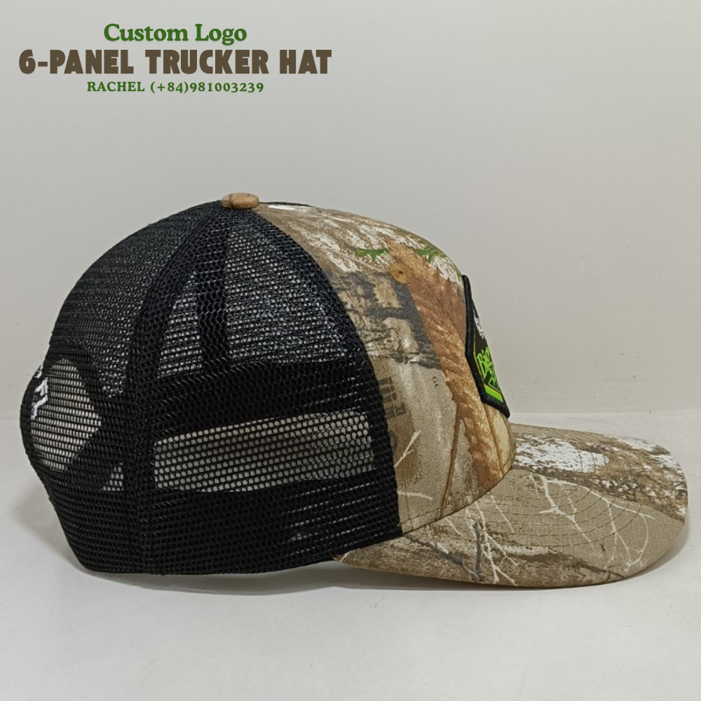 6 Panel Trucker Caps With PVC Rubber Logo on Front Panel Black Mesh for All Activities OEM Manufacturing 4