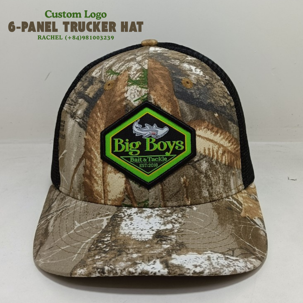 6 Panel Trucker Caps With PVC Rubber Logo on Front Panel Black Mesh for All Activities OEM Manufacturing 1
