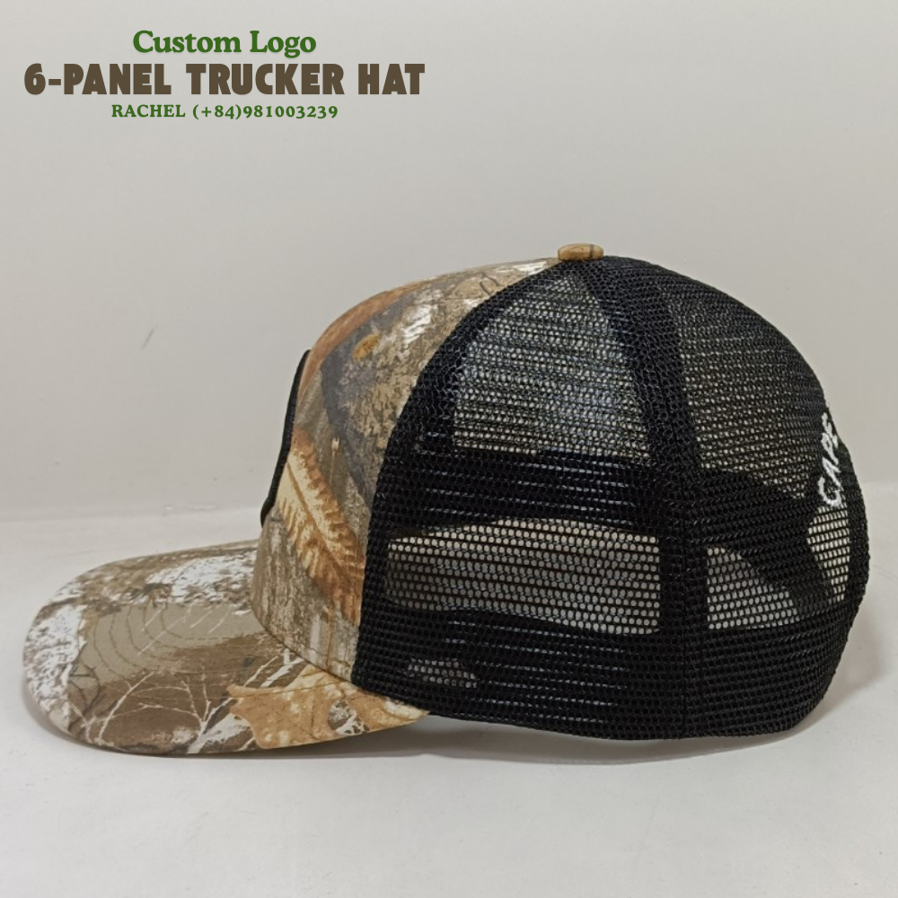 6 Panel Trucker Caps With PVC Rubber Logo on Front Panel Black Mesh for All Activities OEM Manufacturing 3