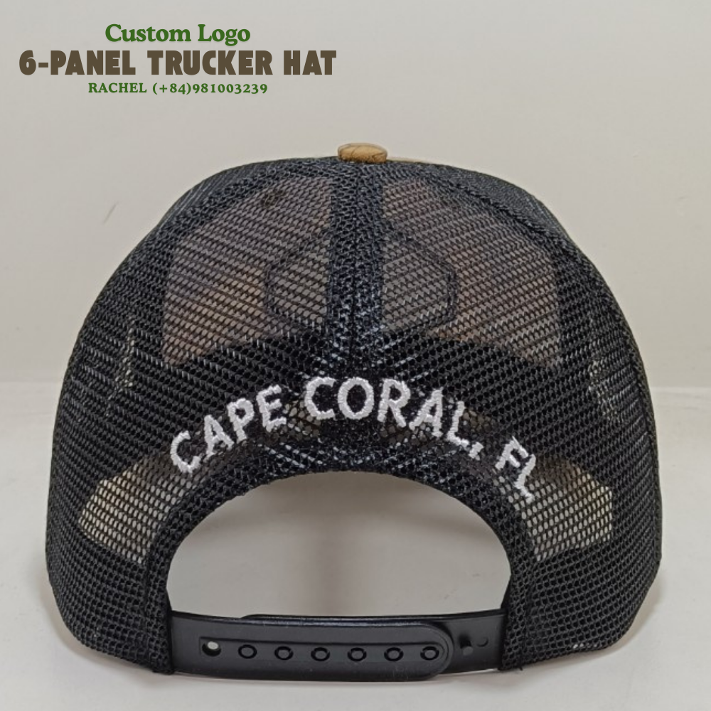 6 Panel Trucker Caps With PVC Rubber Logo on Front Panel Black Mesh for All Activities OEM Manufacturing 6