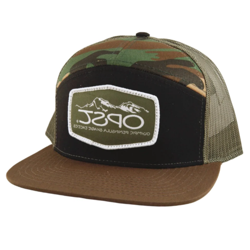 7 Panel Camouflage Trucker Hat Gorras Embroidered/Woven Patch Logo Mesh Adjustable Flat Brim Snapback Single Row Buckle Unisex 2