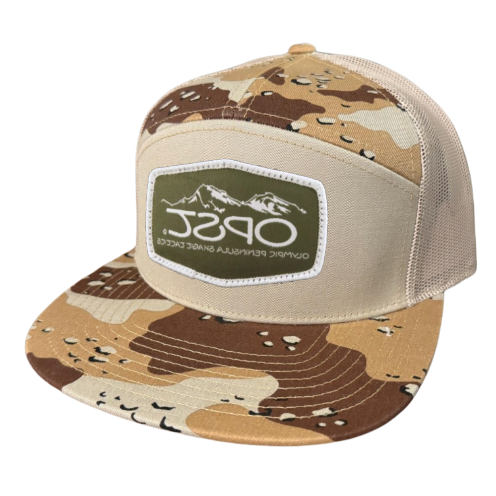 7 Panel Camouflage Trucker Hat Gorras Embroidered/Woven Patch Logo Mesh Adjustable Flat Brim Snapback Single Row Buckle Unisex 3