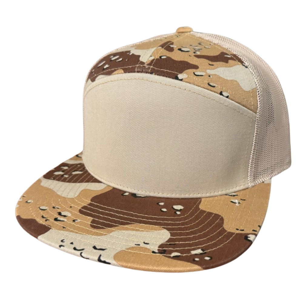 7 Panel Camouflage Trucker Hat Gorras Embroidered/Woven Patch Logo Mesh Adjustable Flat Brim Snapback Single Row Buckle Unisex 4