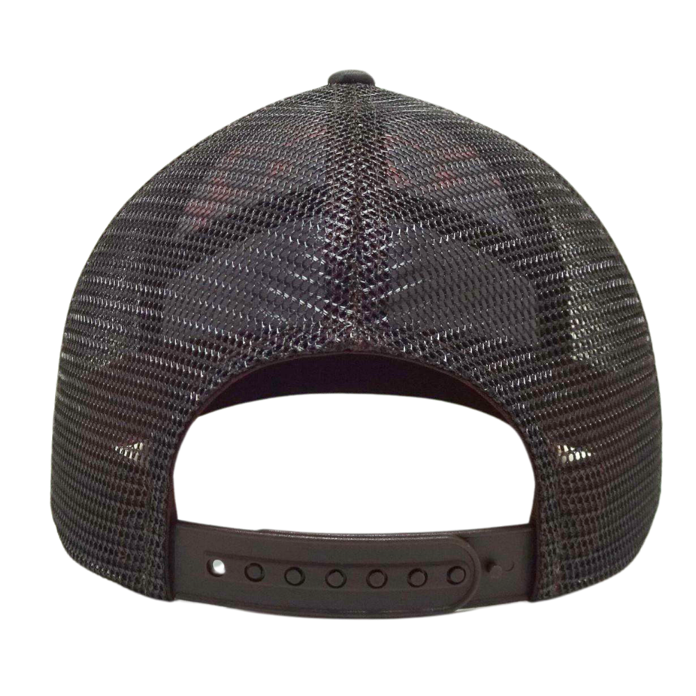 7 Panel Camouflage Trucker Hat Gorras Leather Patch Black Mesh Breathable Flat Brim Single Row Buckle Buckle Adjustable Snapback 7