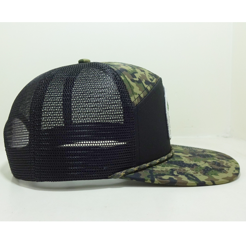 7 Panel Camouflage Trucker Hats Woven/Embroidered Logo Patch Flat Brim Adjustable Snapback Fishing Hunting Vietnam Headwear OEM 4