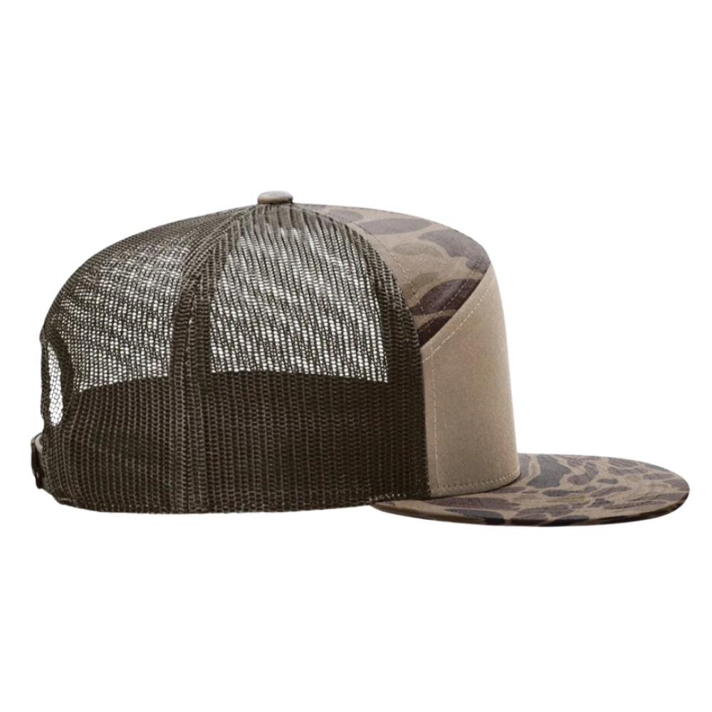7 Panel Trucker Hat Camouflage R 168 Digital Print Snapback Flat Brim Structured Brown Mesh Adjustable Single Row Buckle Closure 5