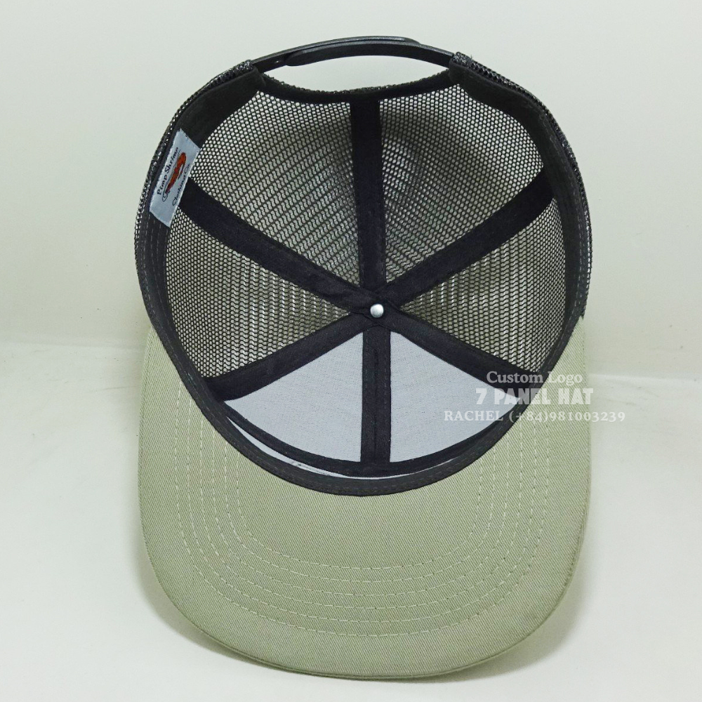 7 Panel Trucker Hats Leather Patch Flat Brim Green/Gray Structured Adjustable Snapback American Styles Hunting Fishing Vietnam 6