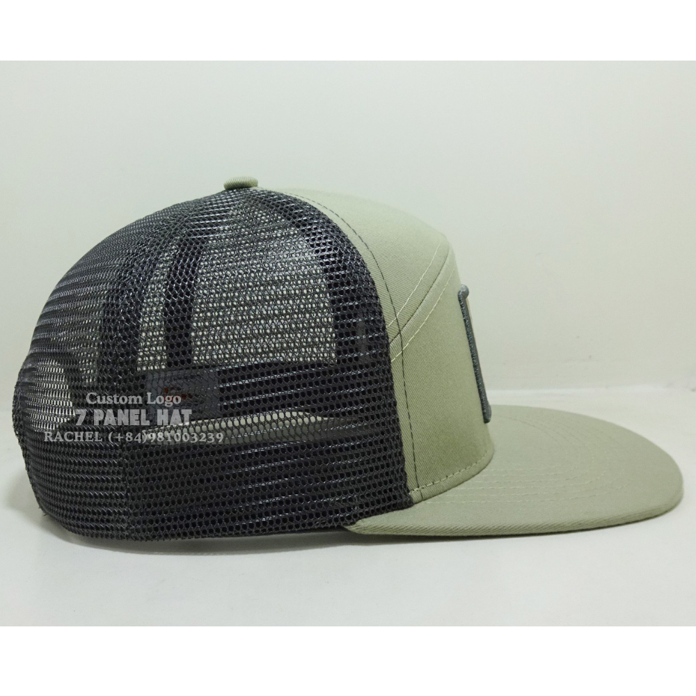 7 Panel Trucker Hats Leather Patch Flat Brim Green/Gray Structured Adjustable Snapback American Styles Hunting Fishing Vietnam 5