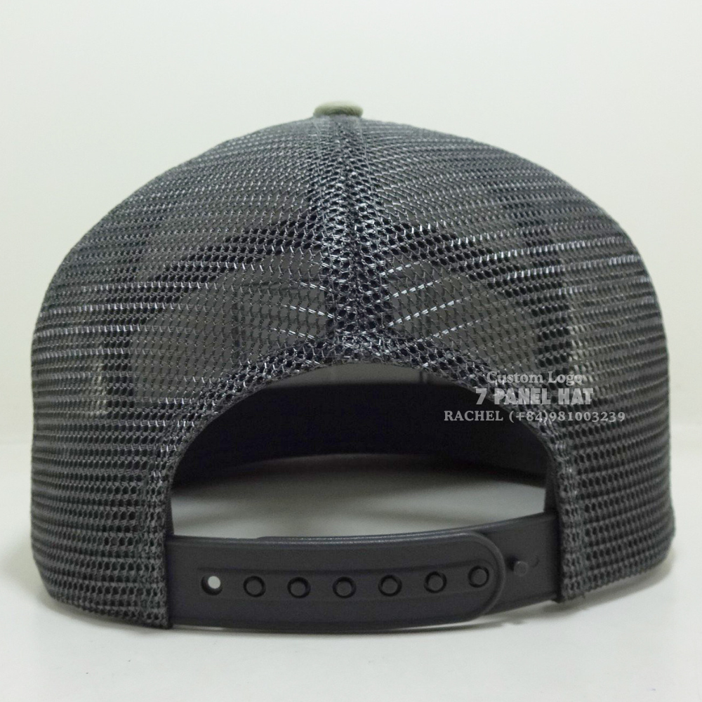 7 Panel Trucker Hats Leather Patch Flat Brim Green/Gray Structured Adjustable Snapback American Styles Hunting Fishing Vietnam 7