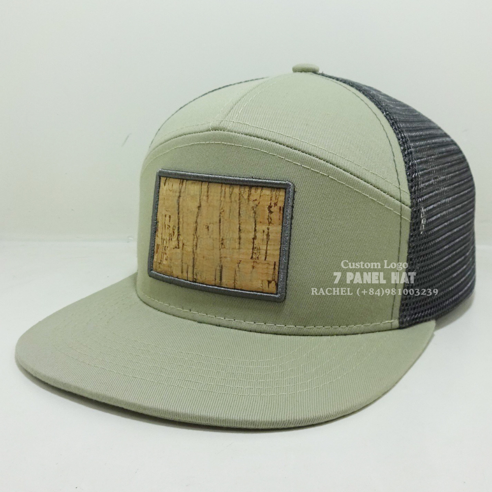 7 Panel Trucker Hats Leather Patch Flat Brim Green/Gray Structured Adjustable Snapback American Styles Hunting Fishing Vietnam 3