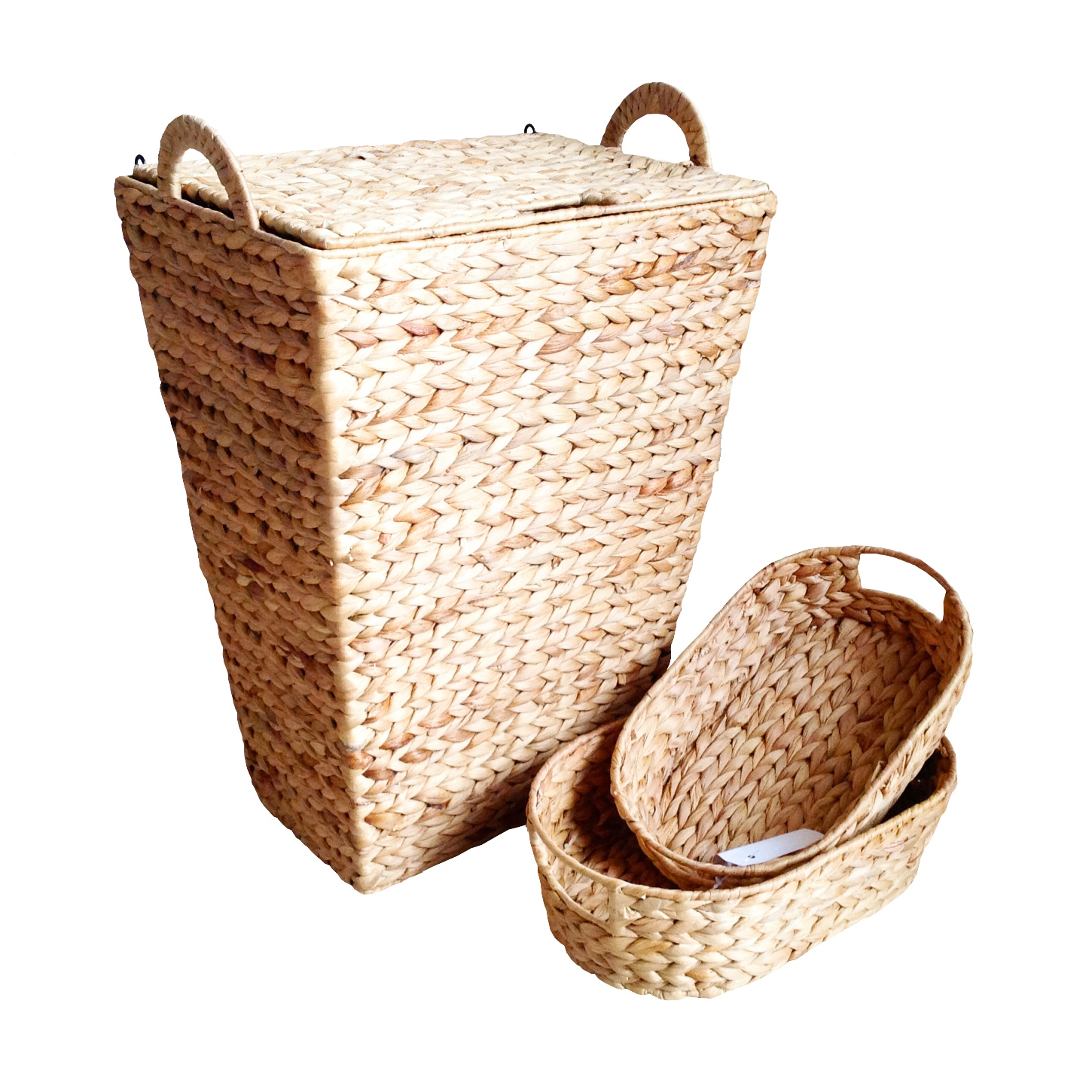 Good Price Rectangular Water Hyacinth Hamper Covered With Lids And 2 Small Baskets Handles On Both Sides Are Easy To Move 6