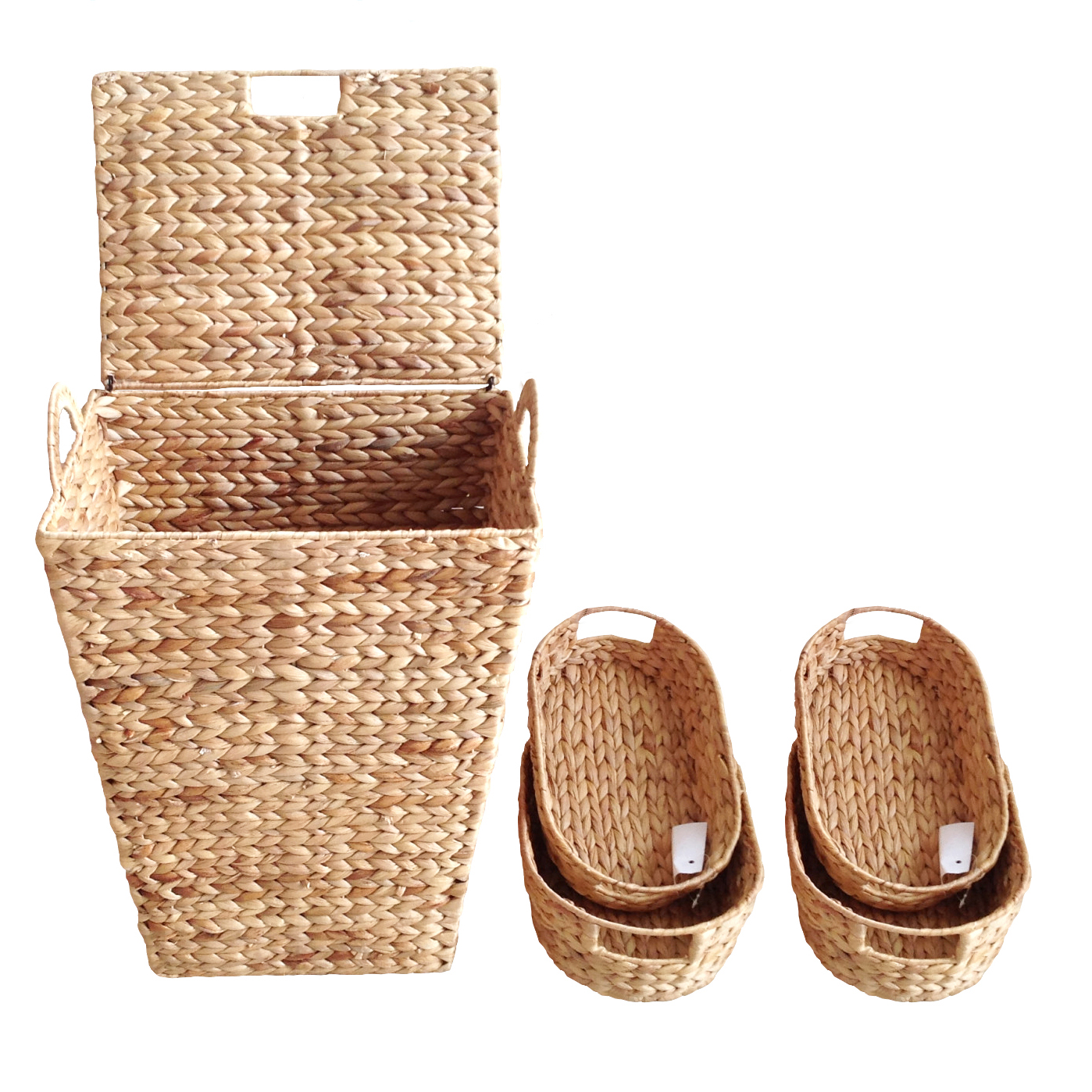 Good Price Rectangular Water Hyacinth Hamper Covered With Lids And 2 Small Baskets Handles On Both Sides Are Easy To Move 1