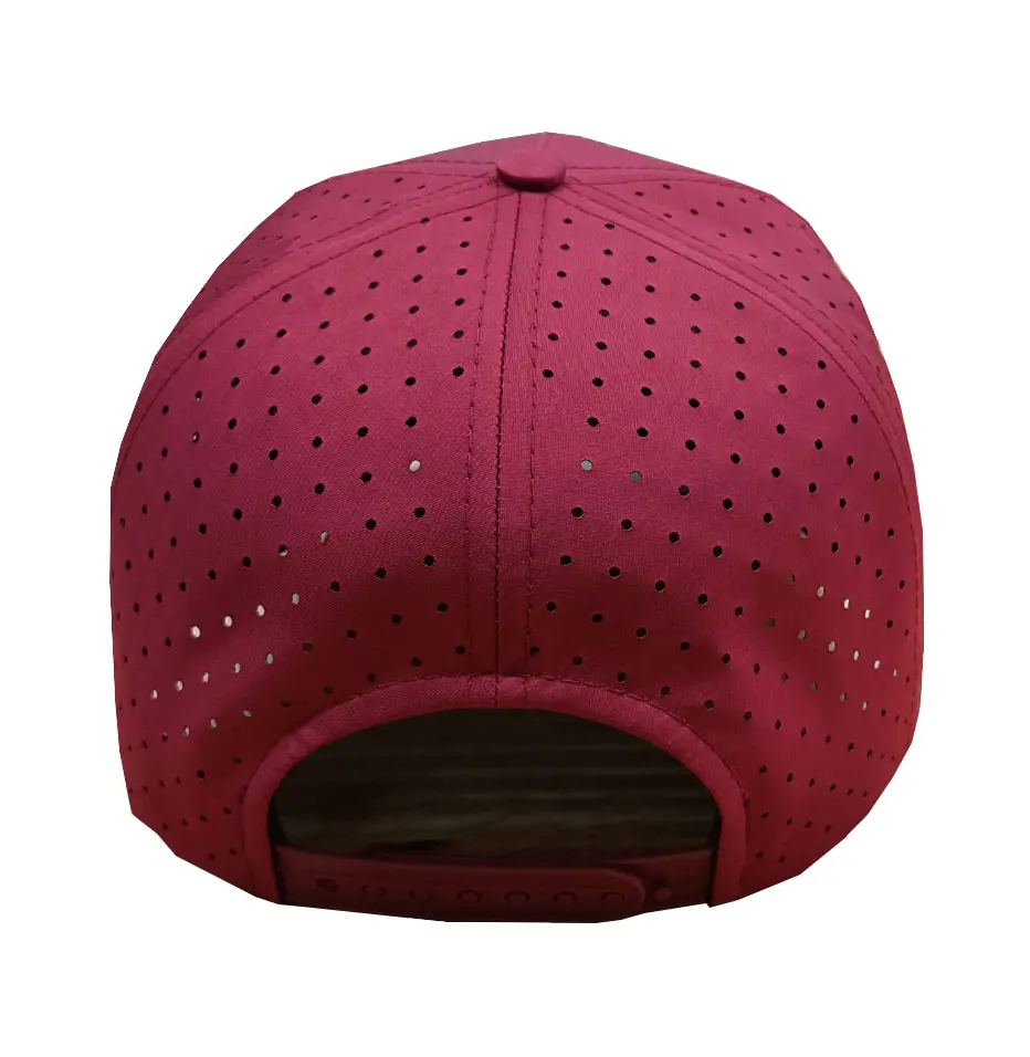 Adjustable 2D and 3D Embroidery High Quality Structured 5-Panel Red Color Medium Profile Laser Cut Baseball Caps 5