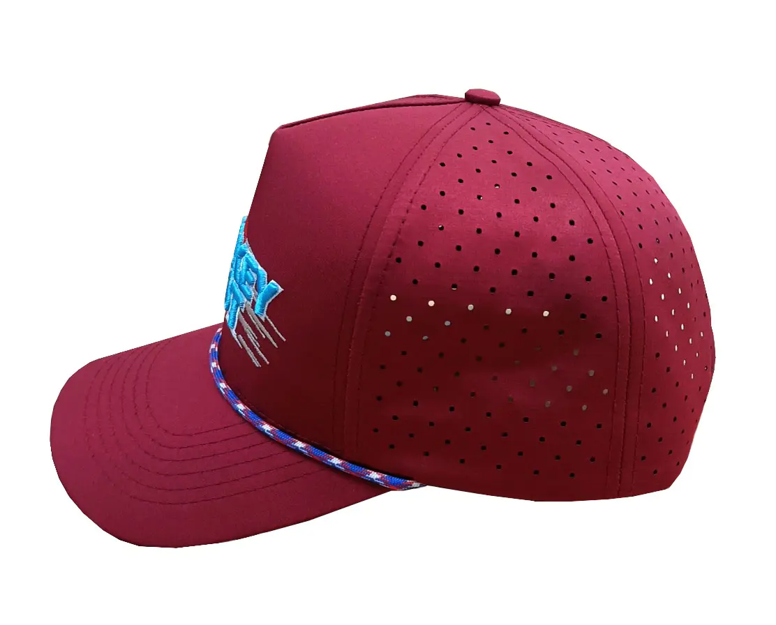 Adjustable 2D and 3D Embroidery High Quality Structured 5-Panel Red Color Medium Profile Laser Cut Baseball Caps 4