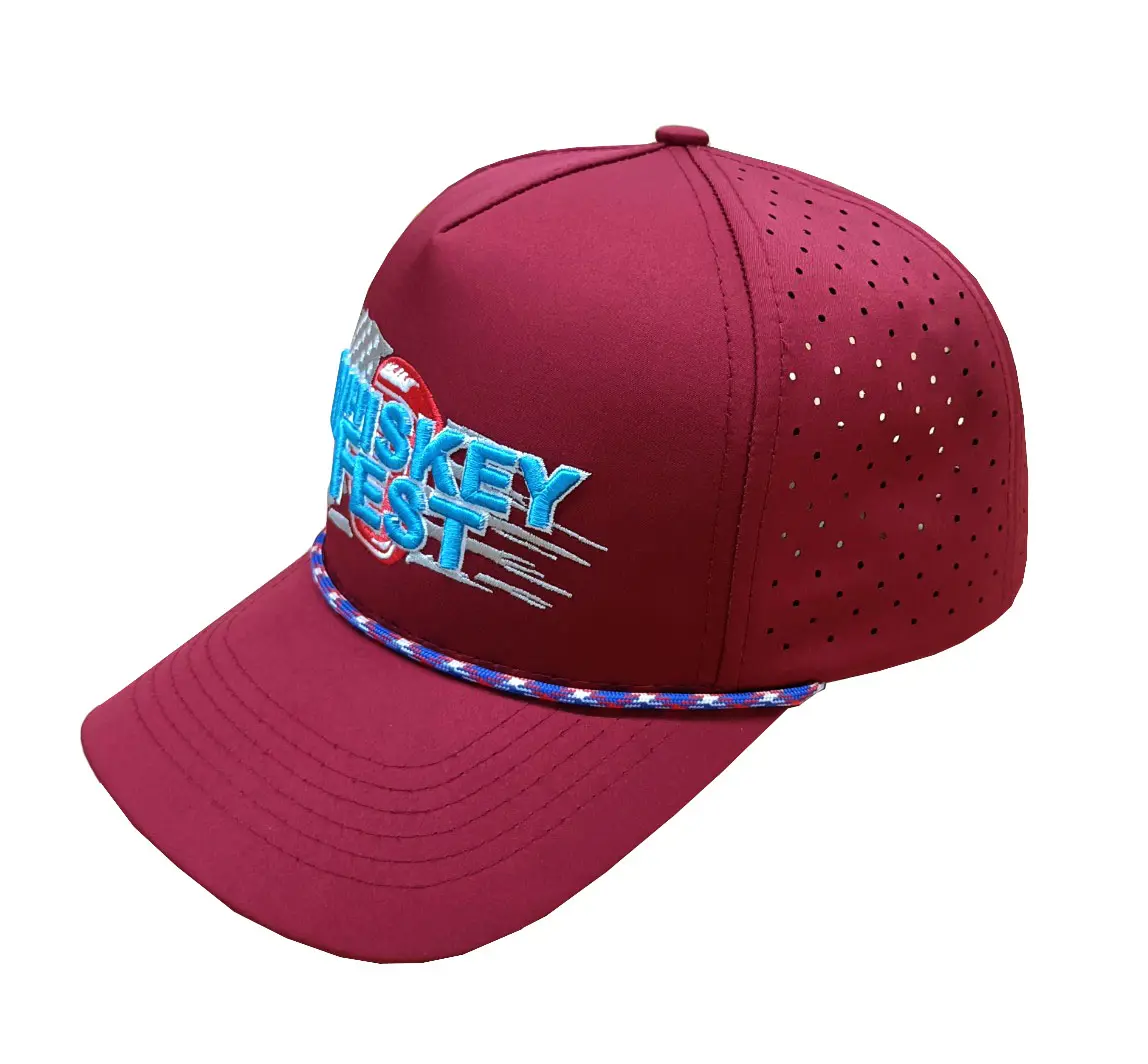 Adjustable 2D and 3D Embroidery High Quality Structured 5-Panel Red Color Medium Profile Laser Cut Baseball Caps 2