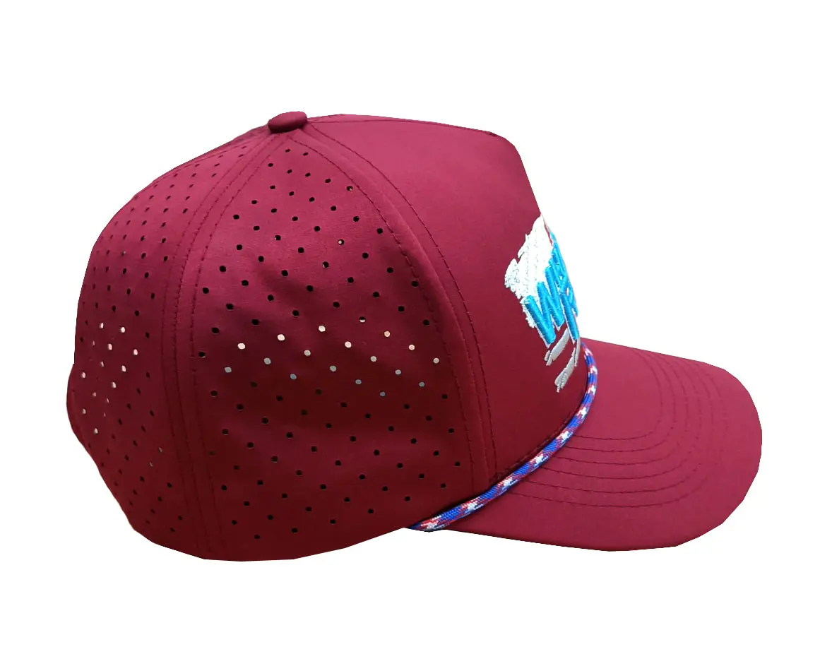 Adjustable 2D and 3D Embroidery High Quality Structured 5-Panel Red Color Medium Profile Laser Cut Baseball Caps 3