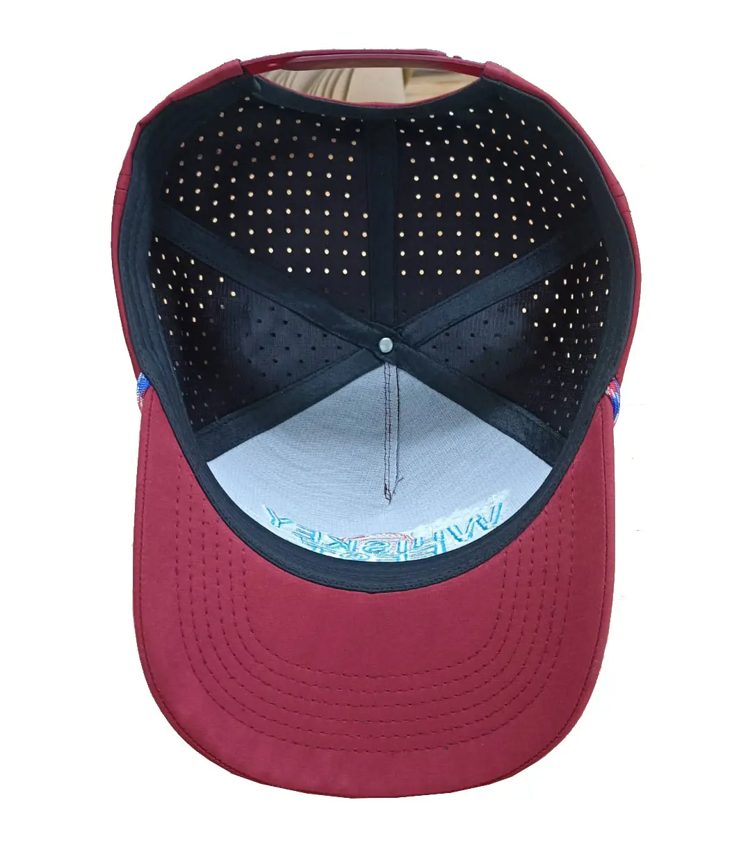 Adjustable 2D and 3D Embroidery High Quality Structured 5-Panel Red Color Medium Profile Laser Cut Baseball Caps 6