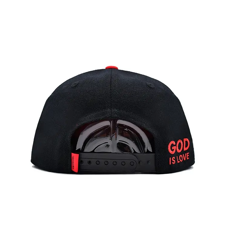 Adjustable 6-Panel Flat Brim High Quality Black Color Medium Profile 65% Cotton and 35% Polyester Fabric Snapback Caps 5